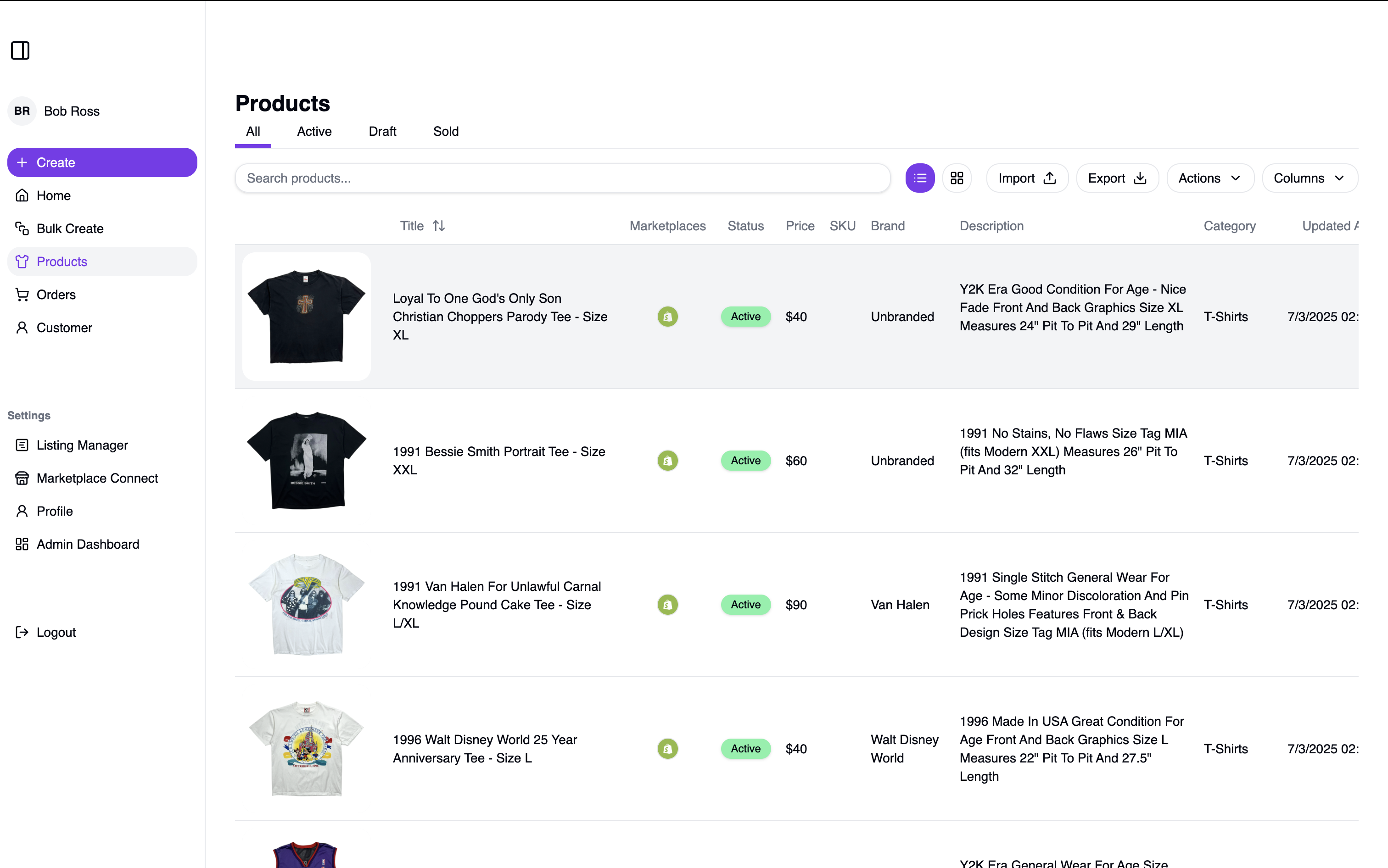SECND inventory product page showing the listings grid